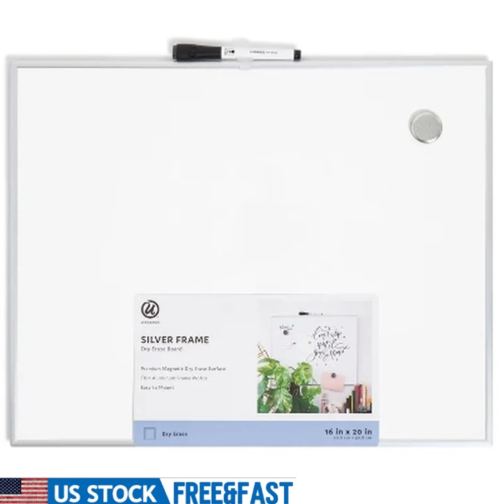 

Magnetic Dry Erase Board 16x20 Aluminum Frame Wall Mount Whiteboard Office Presentation Easy Clean Includes Marker Magnet