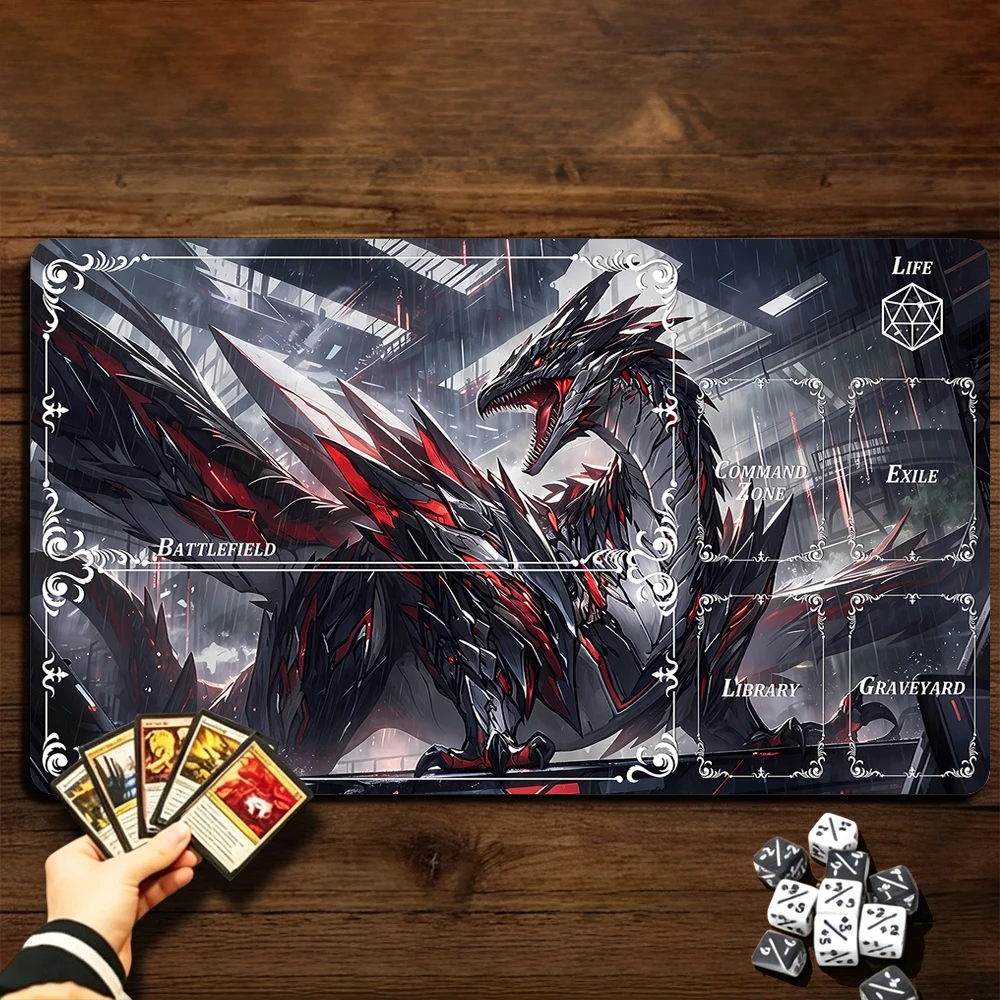 Giant Mechanical Dragon TCG Playmat Magic Playmat with Stitched Edge Anti-slip base Gathering Gaming Mat Trading Card Game