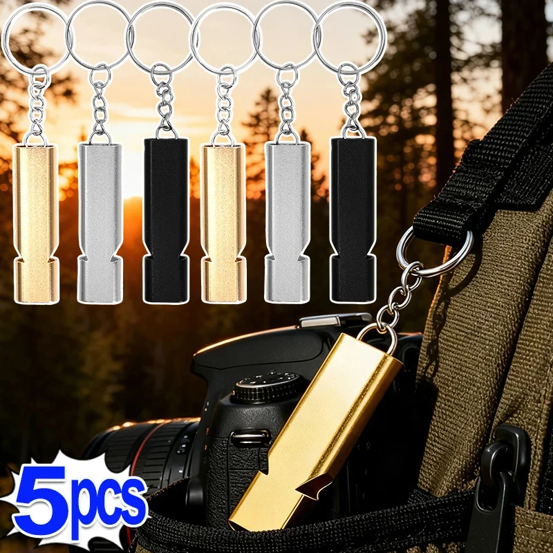 1-5Pcs Survival Whistle Aluminum Alloy Dual Sound Safety Whistle With Key Ring Portable Outdoor Rescue Signal Tool Equipment