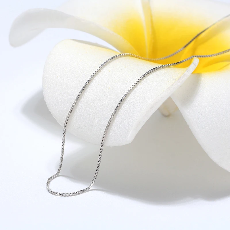KISS MANDY 100% Plata de Ley 925 auténtica, collar de cadena con caja de 0,6mm para mujer, cadena de eslabones de caja ajustable, joyería de moda SC07