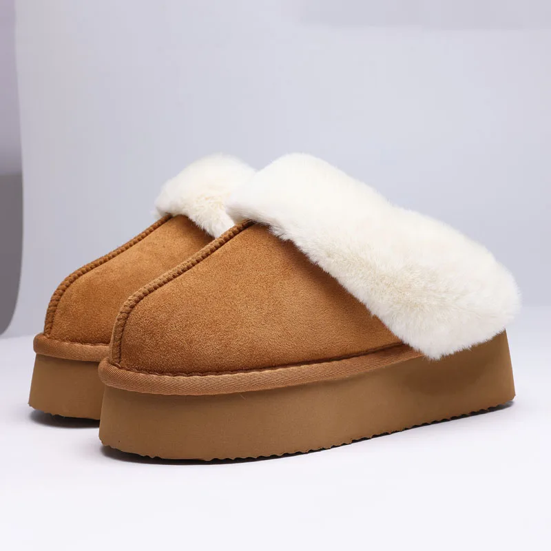 Shevalues Fluffy Plush Women Slippers Thick Bottom Non-Slips Warm Slides Comfort Soft House Shoes Winter Fuzzy Female Slippers