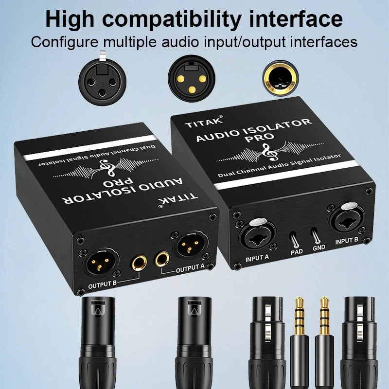 Professional Ground Loop Noise Isolator Dual Channel Hum Eliminator for Microphone Mixer Live Stage Home Audio Theater
