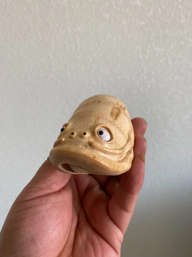 Annual Fish Aged Bamboo Root Carving, Handmade Zen Woodcraft Art, Traditional Chinese Auspicious Desk Decor Collectible