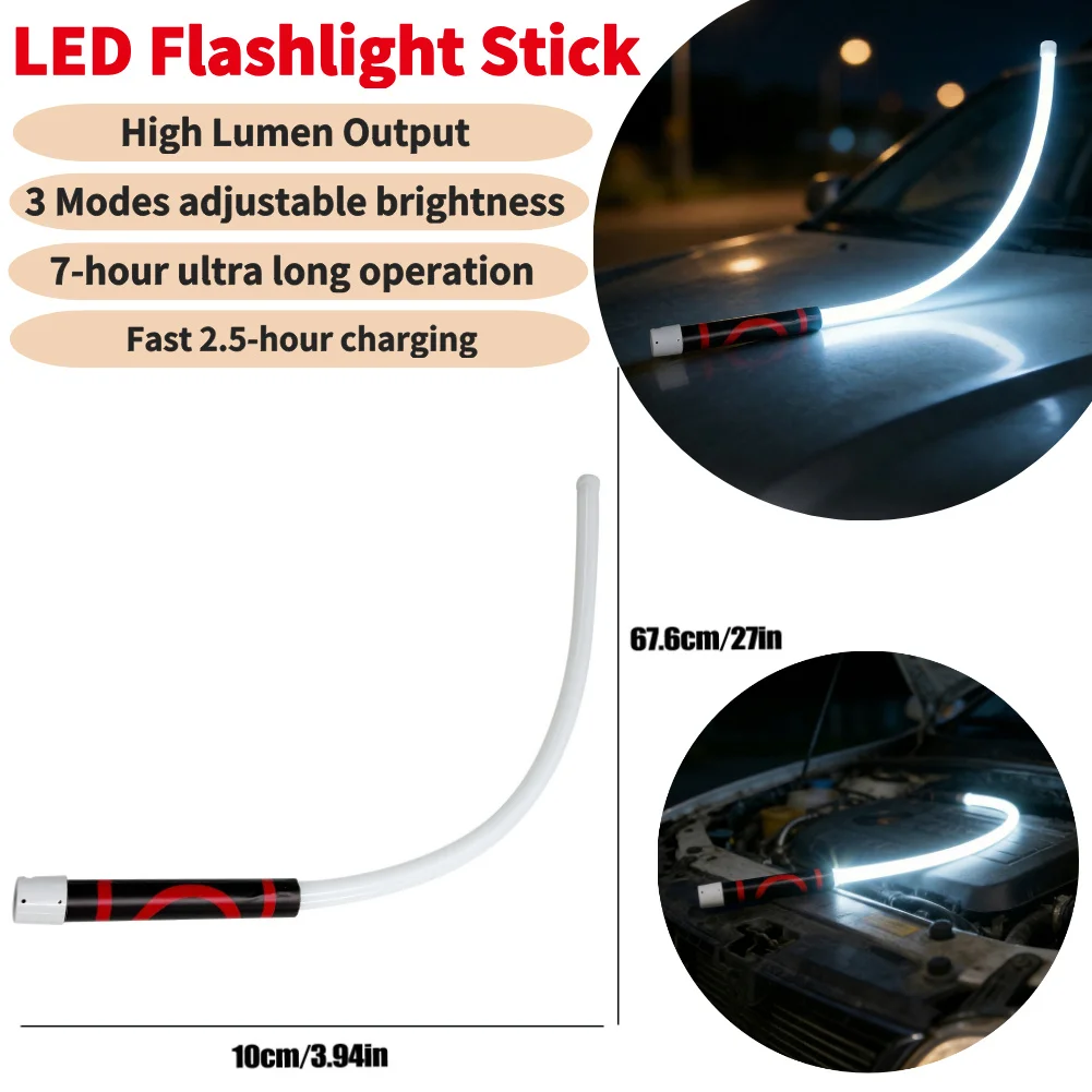 LED Flashlight Stick Flexible High-Lumen Work Lights With 3 Brightness Modes Portable Car Repairing Workshop Lighting Tool