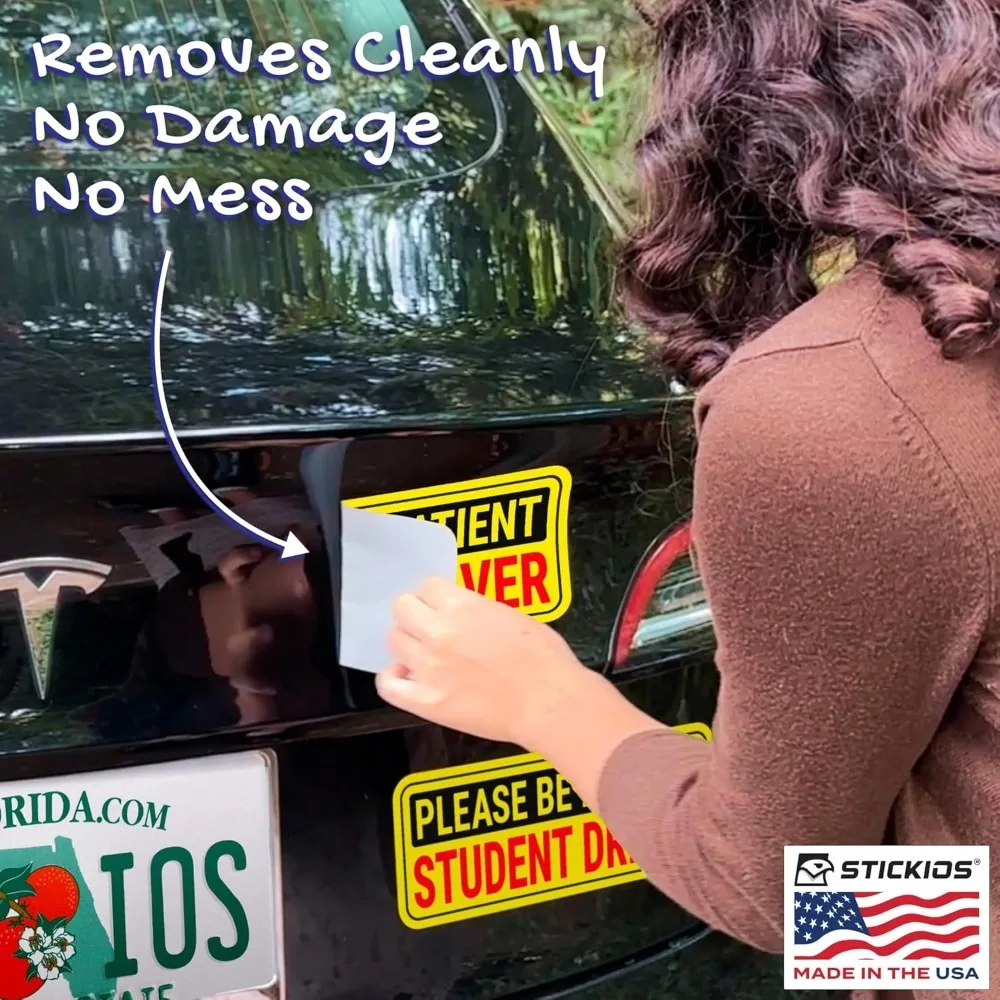 Student Driver Stickers (Non-Magnetic) for Cars & Windows - Removable, Paint-Safe Vinyl Decals - Made in USA