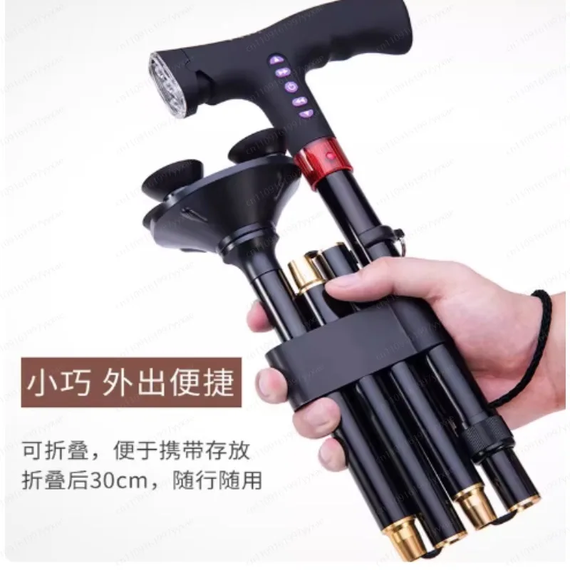 Elderly Adjustable L-ED Walking Cane FM Radio MP3 Smart Safety Fall Alarm Walking Stick Trusty Sticks for the Elder Fathers
