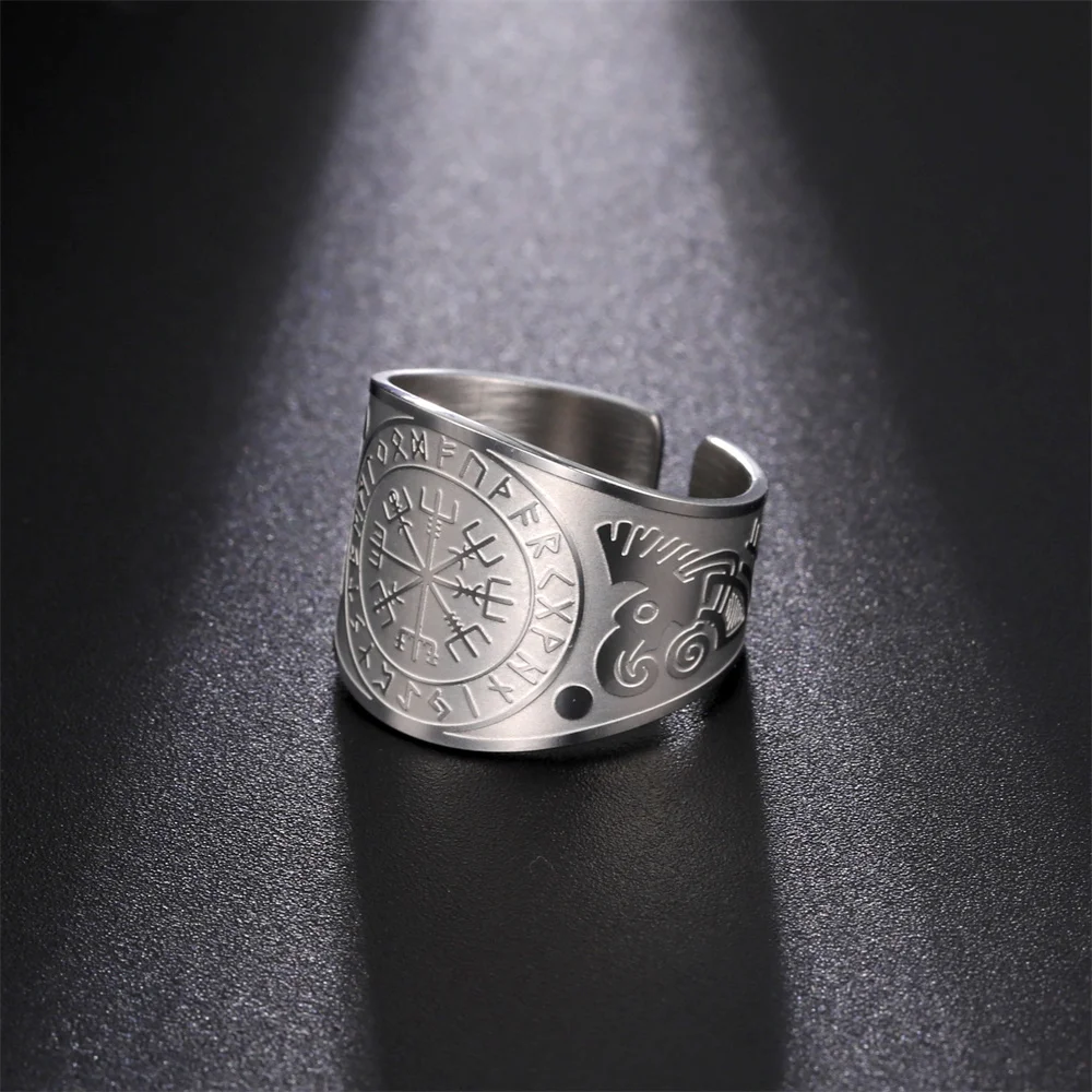 My Shape Viking Rune Rings for Men Stainless Steel Magic Angel Norse Scandinavian Amulet Tree of Life Wicca Finger Ring Jewelry