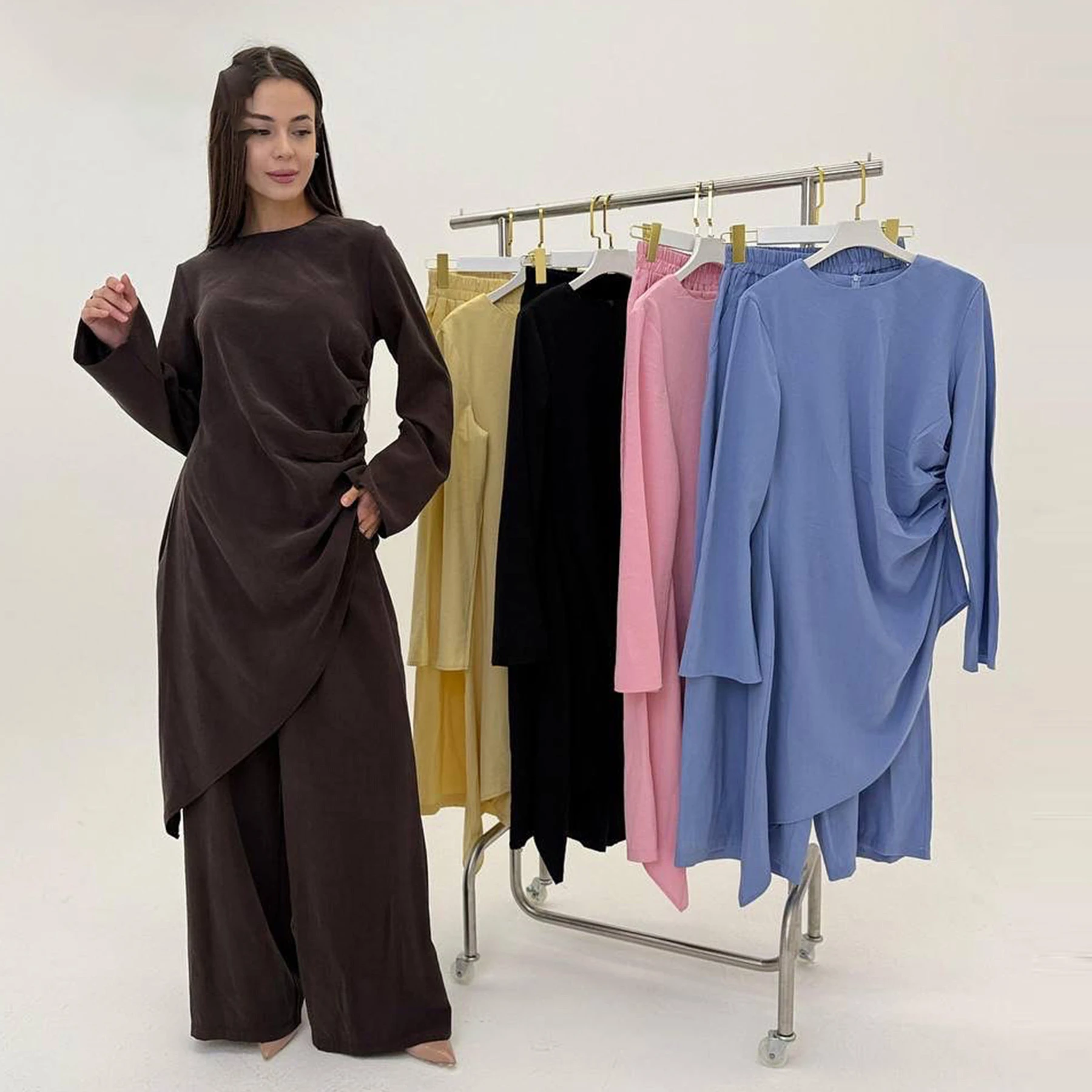 

2025 Новая коллекция, скромная одежда, Рамадан, комплект из 2 предметов, комплект шнура, исламская одежда, женский комплект из топа и брюк, женская одежда, женская Абая