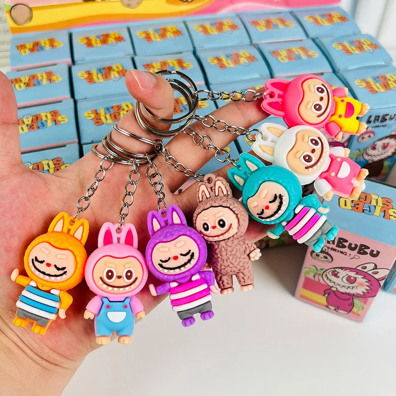 24pcs Labubu Blind Box Keychain Pvc Small Pendant Cute Kawaii Cartoon Keychain Mystery Box Bag Decorations Wholesale Kids Gift