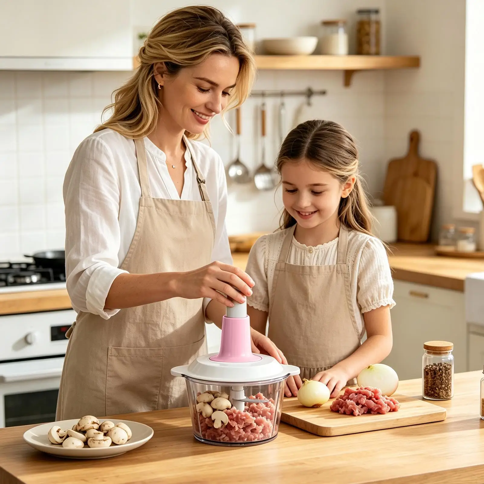 Household Multifunctional Meat Grinder,Manual Press Garlic Paste Processor,Press Type Vegetable Slicer Mini Food Processor