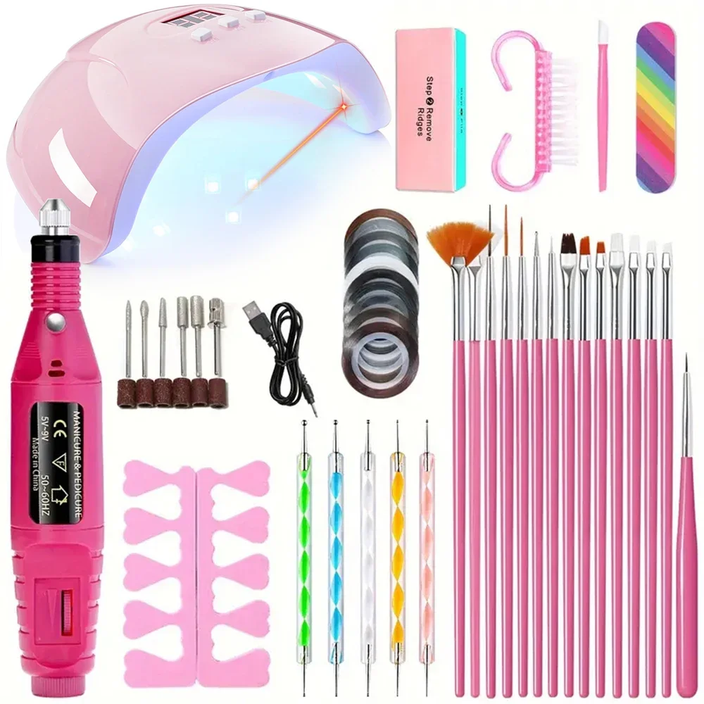 

Nail Art Set With Professional UV Nail Lamp Gel Curing Machine Nail File Drill Nail Sets Kits