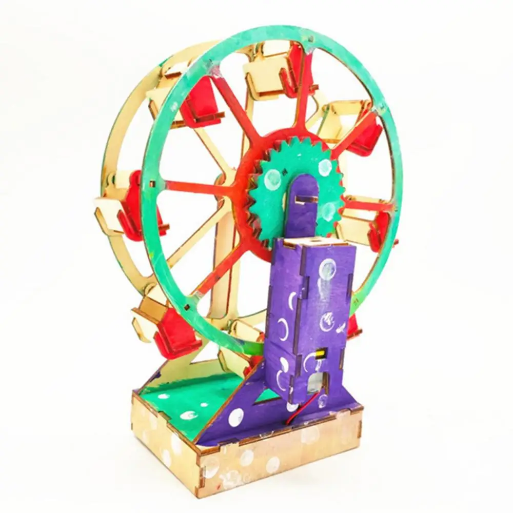 3D madeira elétrica Ferris Wheel Puzzle Toy para crianças, modelo de construção, DIY Educação Toy