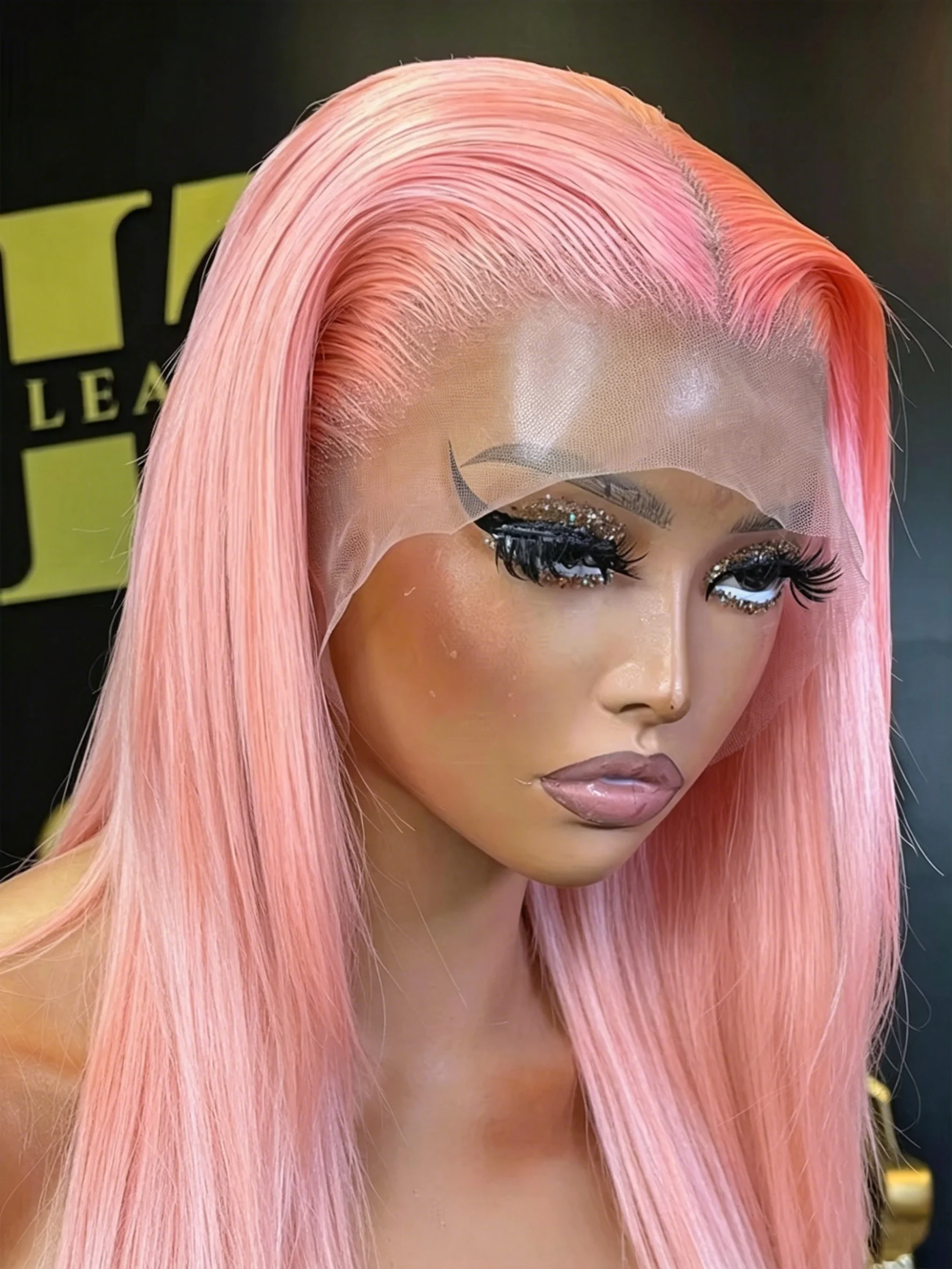 

Pink Long Straight Colored Lace Front Human Hair Wigs 200% Density 13x6 Transparent Lace Pre Plucked For Black Women 38 Inch