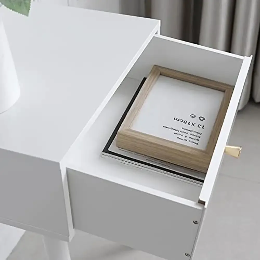 Modern White Nightstand Bedside Table Drawer Storage End Table Living Room Bedroom Easy Assembly 11.81