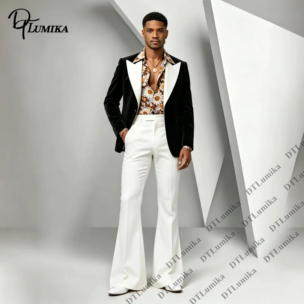 Vintage Men's Suit Retro‑Inspired 2‑Piece Suit Contrast Lapel Blazer & Flared Leg Trousers Set Bespoke Gentleman Outfit Party