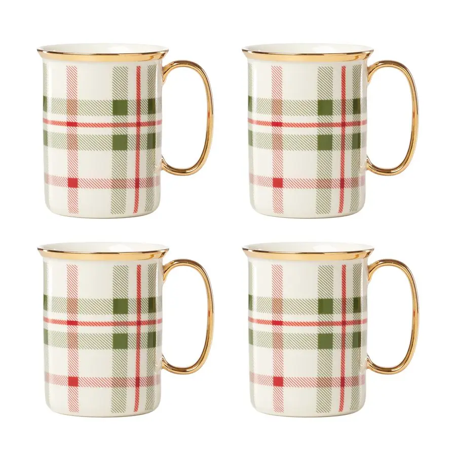 

894967 Holiday Plaid 4Piece Mug Set, Christmas Dinnerware, Hosting