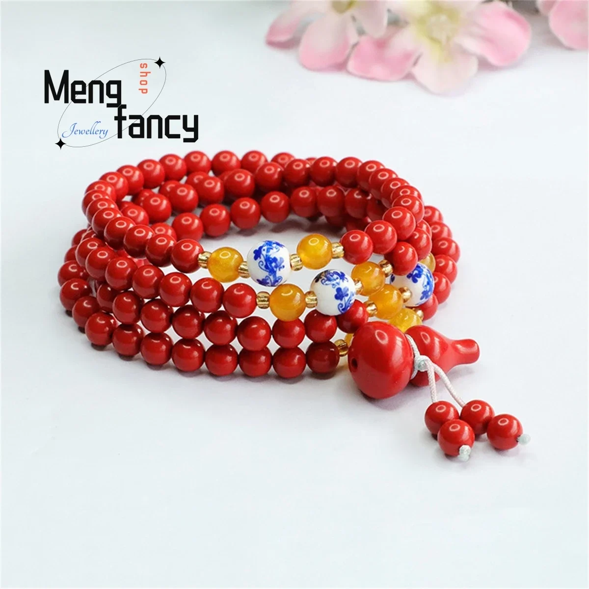 

Natural Cinnabar 108 Buddhist Beads Three-dimensional Gourd Sweater Chain Simple Personality Retro Ethnic Style Fashion Souvenir