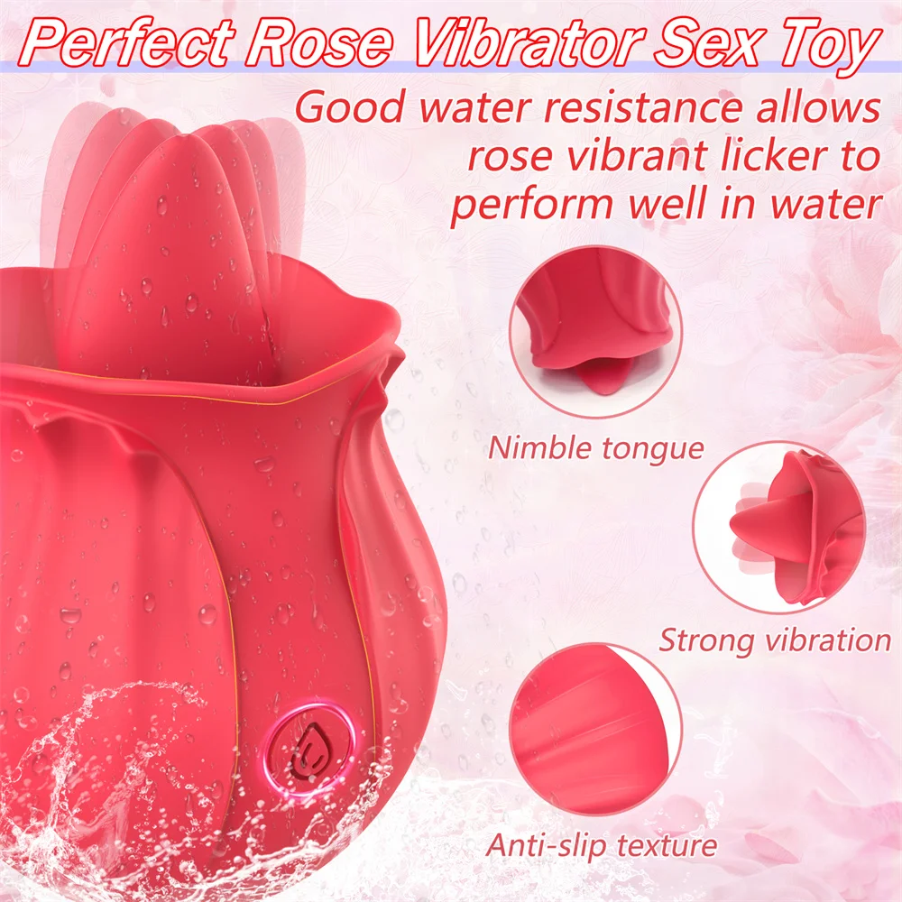 Rose Vibrators Toys Female Tongue Licking Silicone Clitoris Stimulator Vagina Massager Adults Intimate Goods Sex Toys For Women