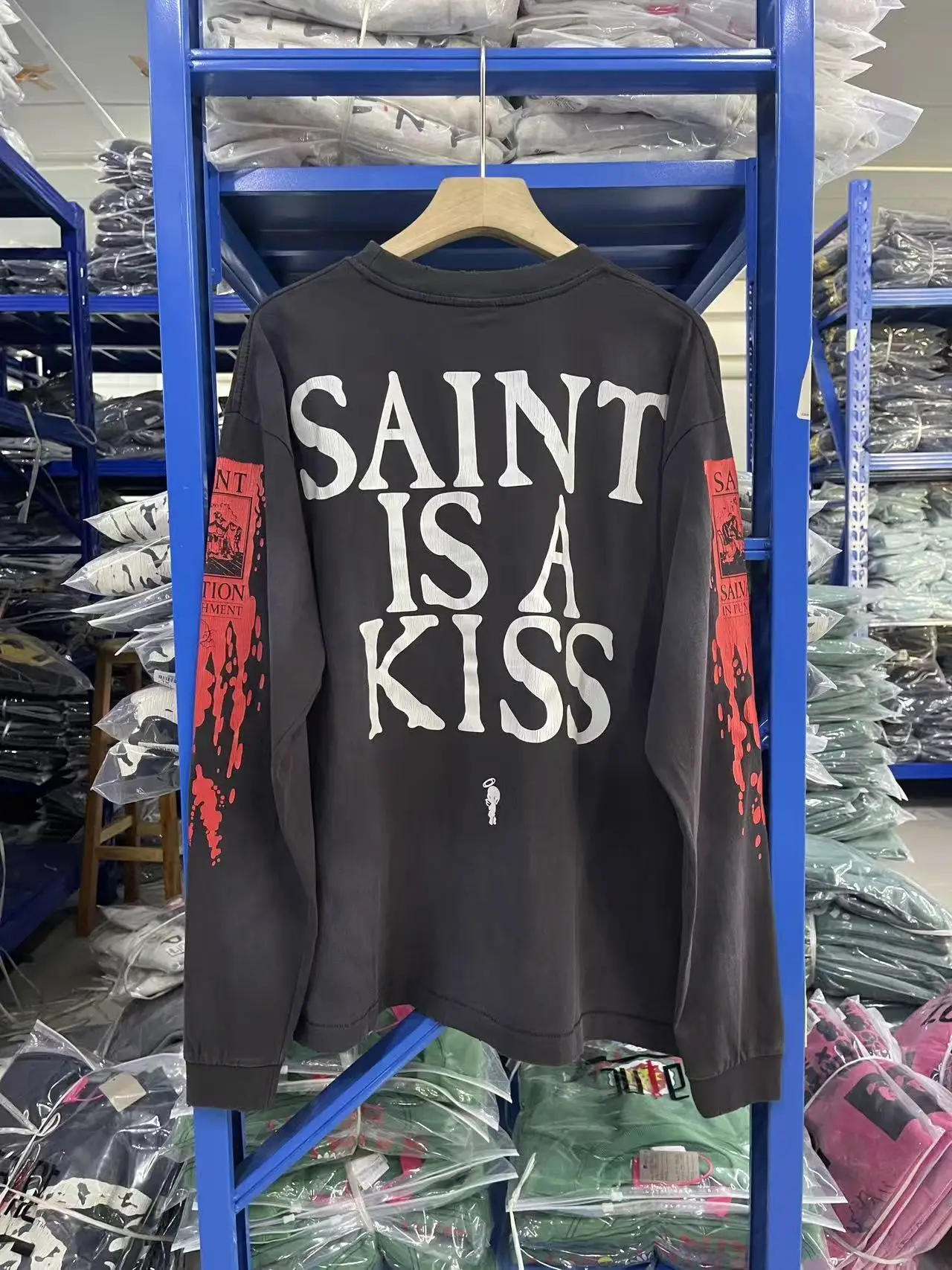 نوعية جيدة 2025 جديد أبيض أسود غسلها استغاثة سانت كم طويل طباعة الرجال النساء القطن اليابان نمط تي شيرت تقليدي #2