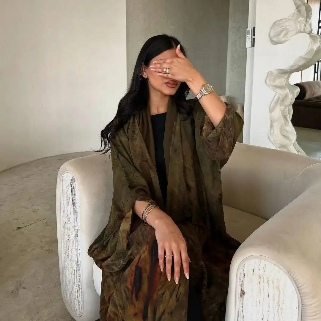 

Mq163modest Outerwear Chiffon Printed Fashionable Robe for Outerwear, Dress for Outerwear, Muslim Dubai Abaya Islam Elegant