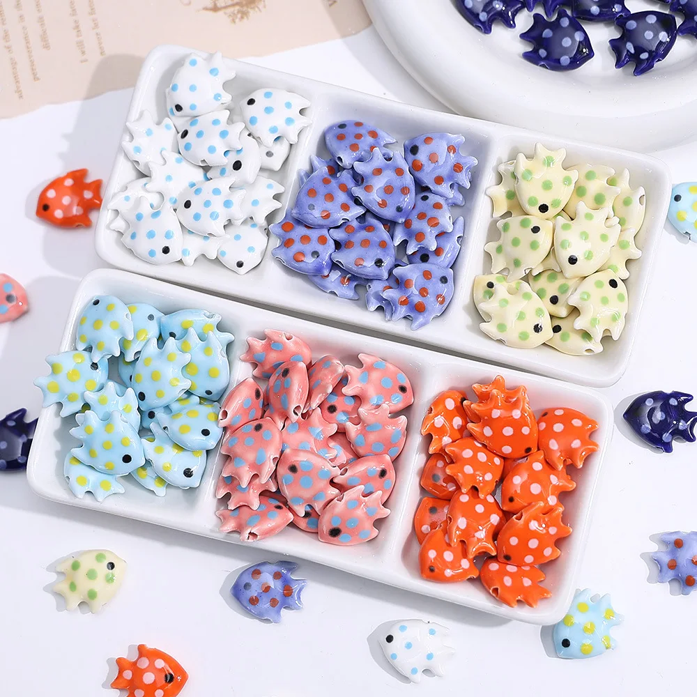 5PCS Colored Spotted Tropical Fish Ceramic Beads For Jewelry Making Interval Beads Necklace Bracelet Craft DIY Supplie