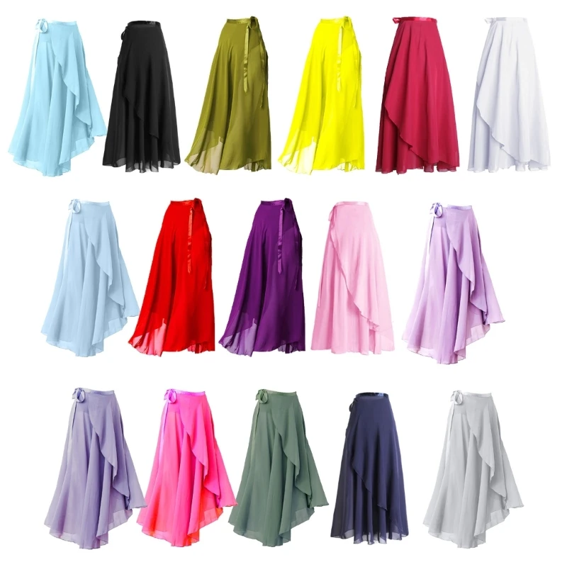 

Women Elegant Swing Ballet Skirt Adjustable Waist Ties Dance Gymnastic Over Scarf Asymmetrical Long Wrap Skirt Tutus N7YF