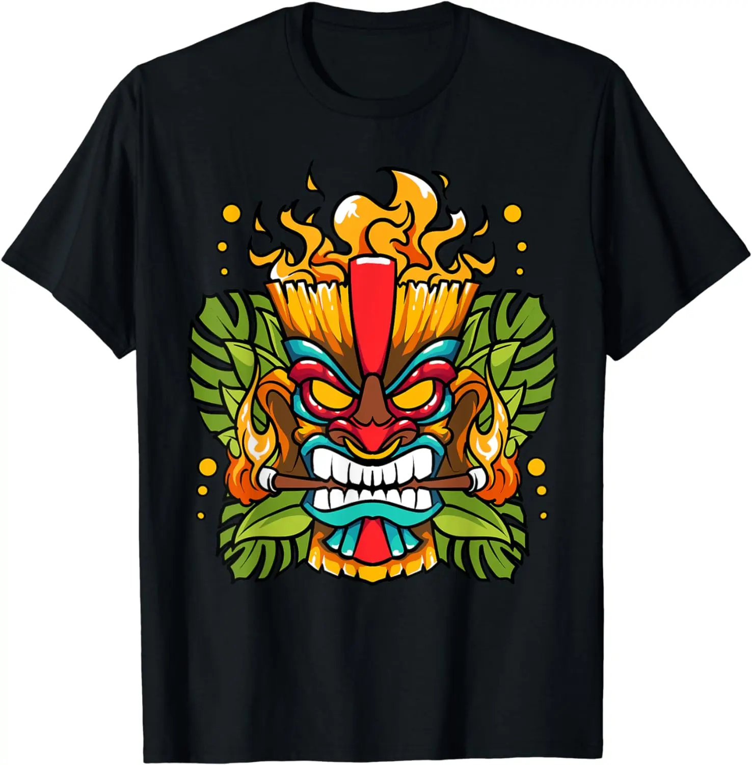 Hawaiian Tiki Mask Fire Totem God of The Luau T-Shirt  Graphic T Shirts  Men Clothing Tops Streetwear Vintage T Shirt Camisetas