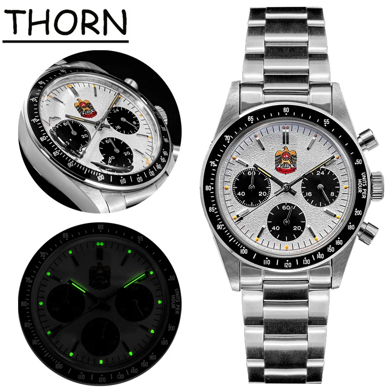 Thorn T010 Middle East Eagle Quartz Watch VK63 Chronograph Movement Sapphire Luminous Waterproof Wristwatch 37mm Vintage Watches