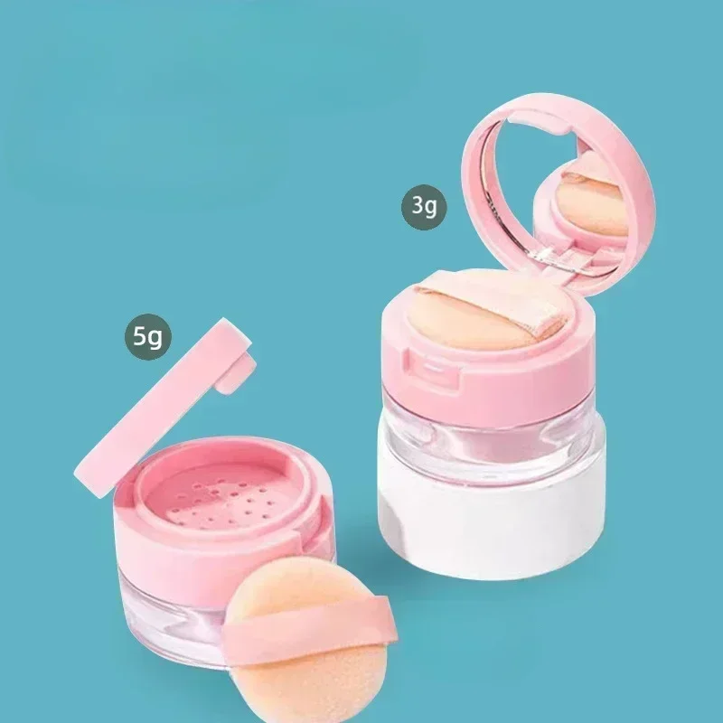 3g/5g Pink Powder Box Portable Plastic Empty Loose Powder Container with Sieve Mirror Cosmetic Jar Travel Make Up Accessories