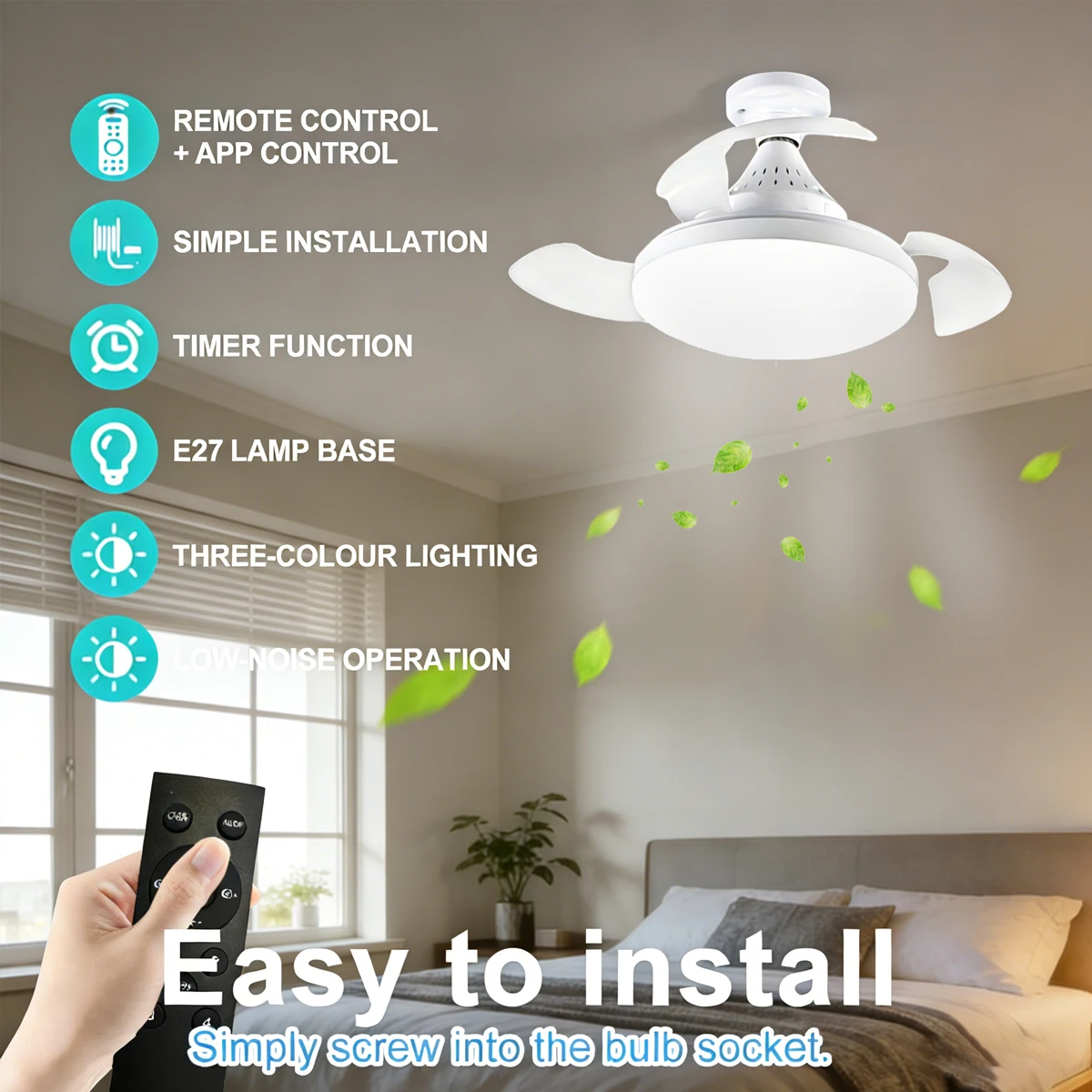 

LED Fan Lamp Mute Remote APP Control For Bedroom Dormitory Study Kid Room Hotel Dimmable Indoor Ceiling Fan Lighting Fixtures