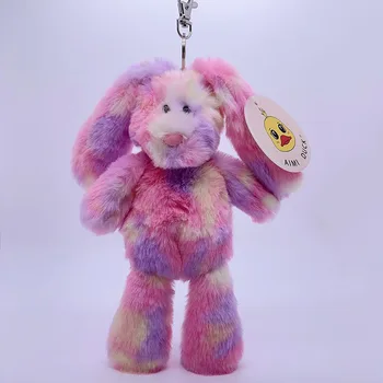 Porte-clés en peluche arc-en-ciel, 20cm, animaux en peluche doux, ours, lapin, sac de beurre, pendentif, cartable