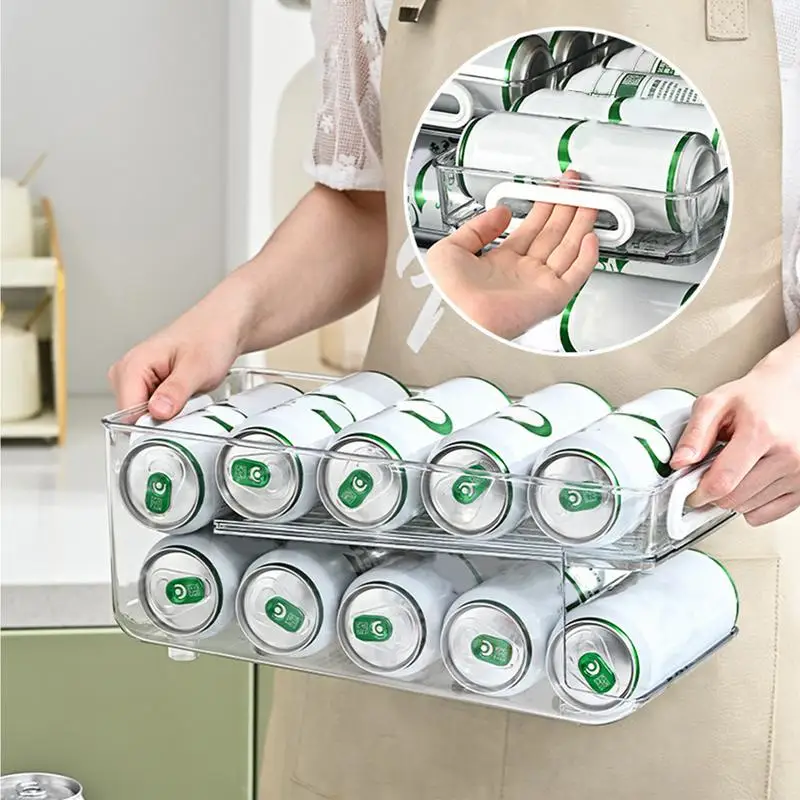 

Can Dispenser For Fridge Rolling Can Holder Dispenser Automatic Pusher Glide System Space-Saving Storage Rack With Clear Design