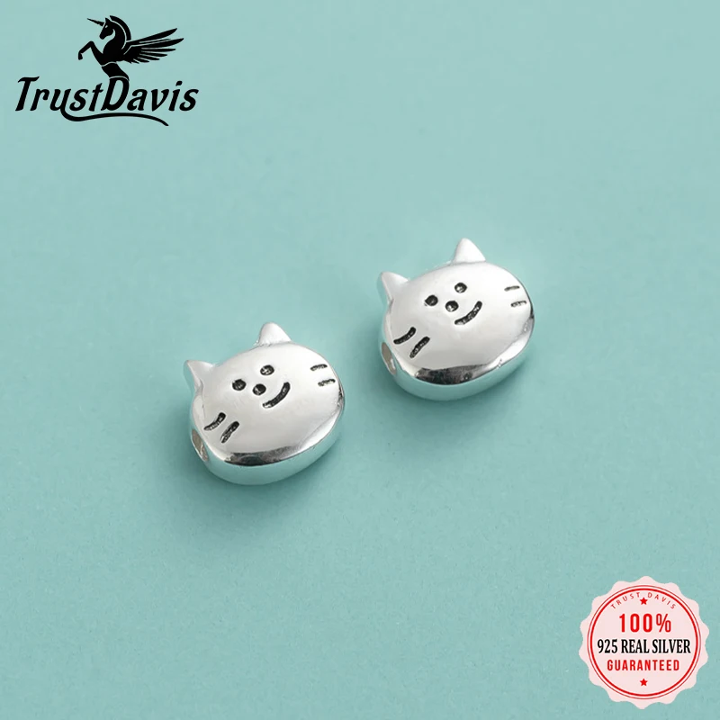 TrustDavis Real 925 Sterling Silver Pendant Fashion Punk Sweet Cute Cat Animal Charm Handmade DIY Accessories Jewelry DZ1650