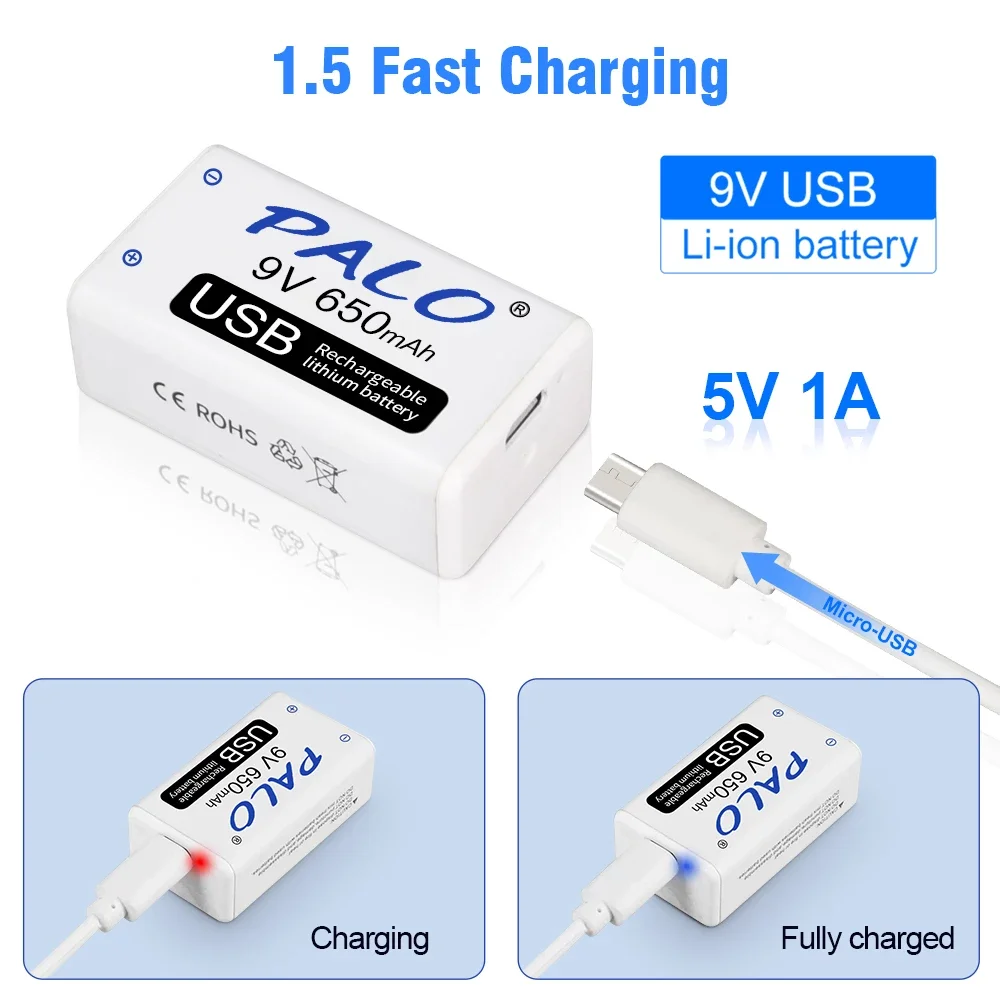 Akumulatory litowo-jonowe 9 V 6F22 650 mAh Micro USB Akumulator litowo-jonowy 9 V do modelu helikoptera Mikrofon Gitara Zabawka