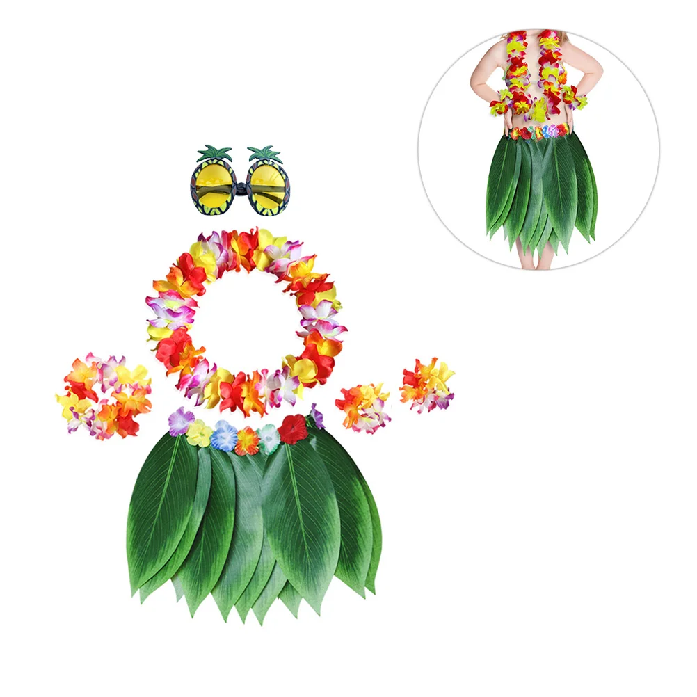 Guirlanda havaiana e pulseira conjunto para festivais e festas, acessórios tropicais coloridos, olhar divertido e vibrante