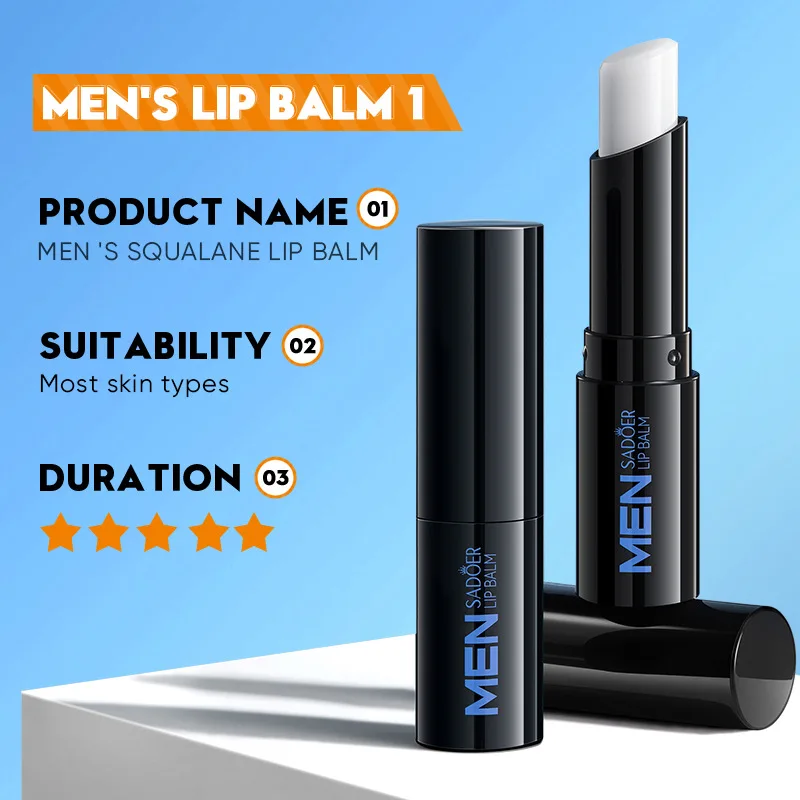 SADOER Men's Squalane Vaseline Lip Balm - Intense Moisturizing, Hydrating, Anti-Chapping, Nourishing Lip Care to Prevent Dry Cra