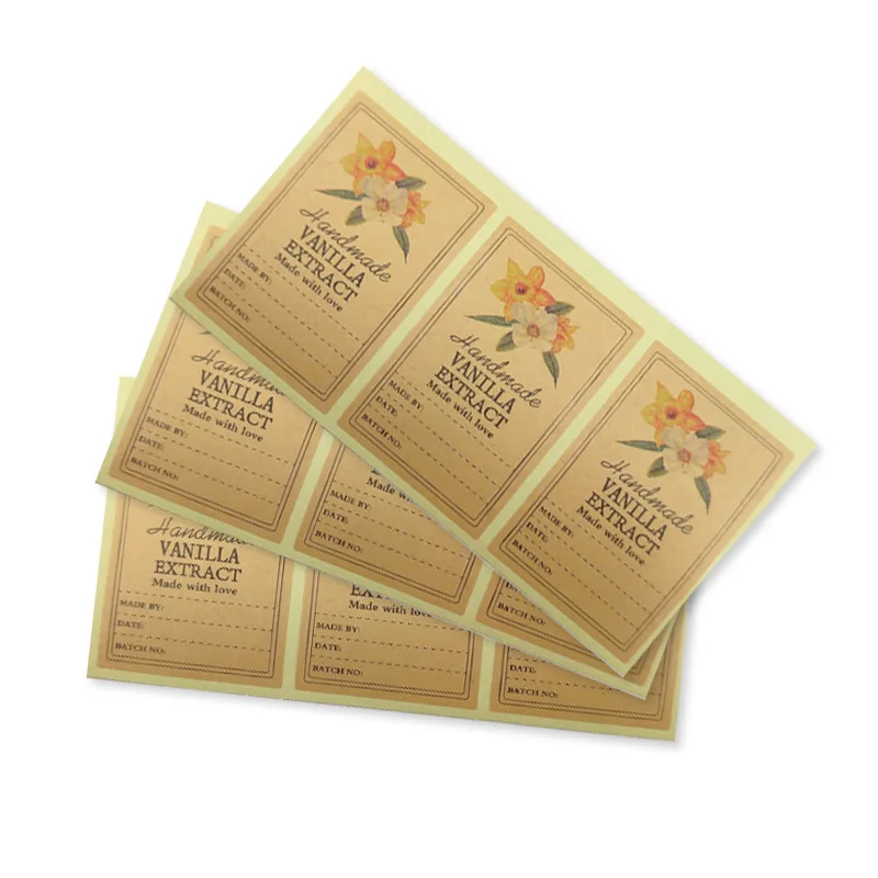 Customized Brown Kraft Paper Bottle Packing Stickers Handmade Holiday Gifts Deocration Self Adhesive Labels with Your Own Design