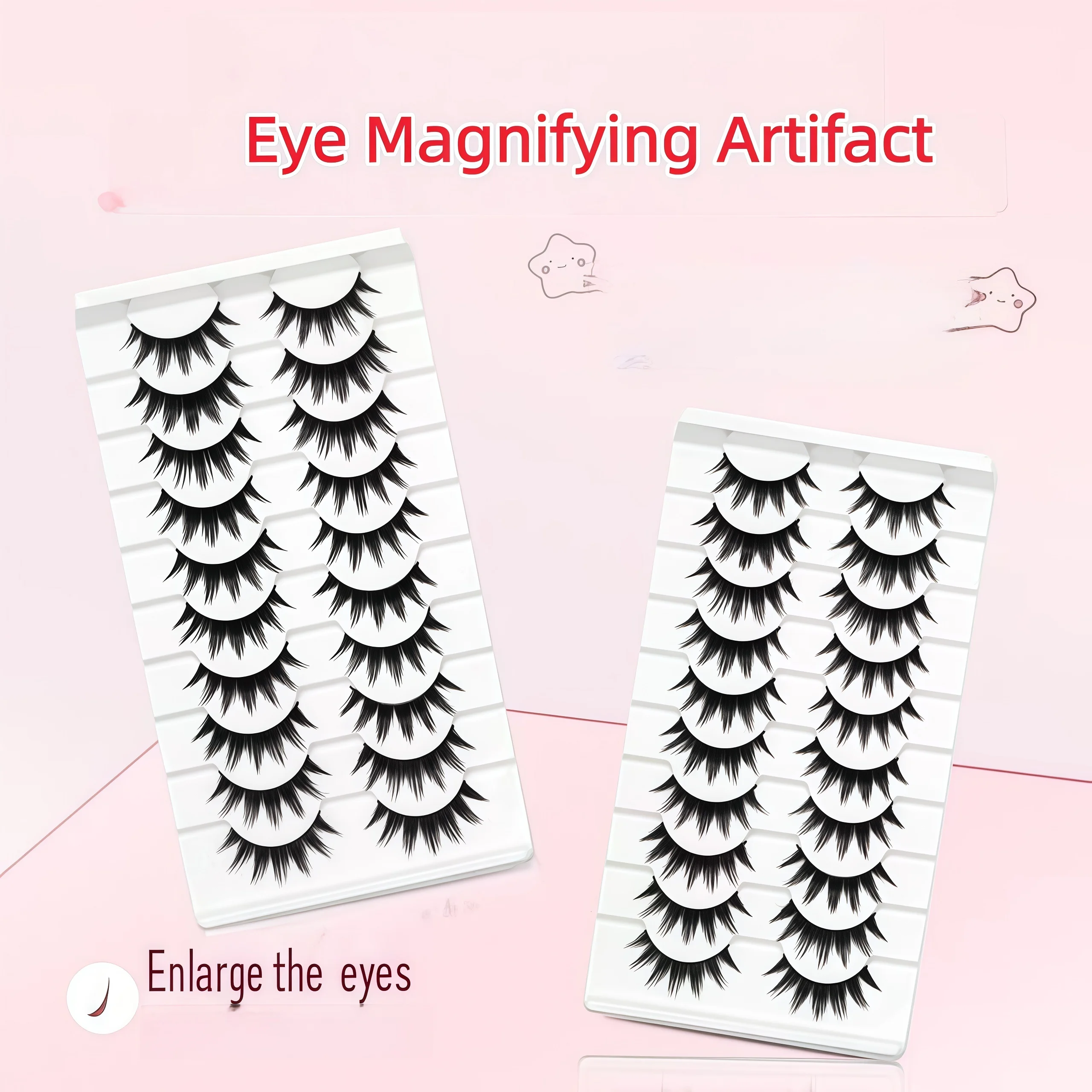 10 Paar künstliche Wimpern mit großem Teufel, Cosplay, dick, einteilig, Baumwollfaden, künstliche Wimpern mit hartem Stiel