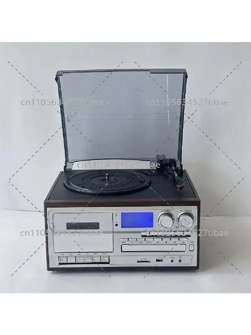 10-in-1 Vintage Turntable Player with CD, Cassette, Radio, Bluetooth Speaker, All-in-One Audio System