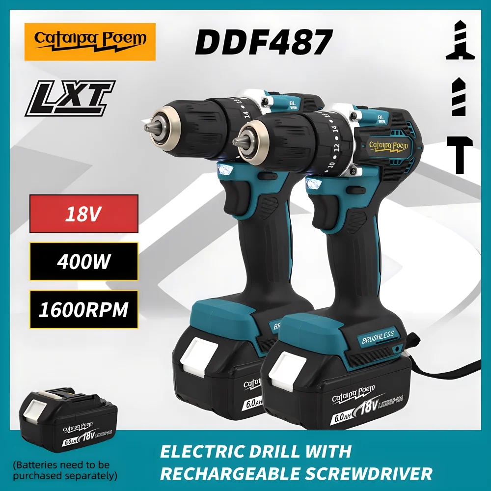 

Catalap Poem DDF487 Brushless drill 18v lithium battery Rechargeable multi-function cordless drill battery in style of dewalt