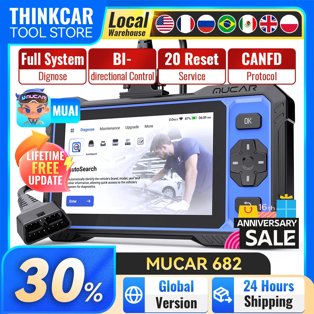 

Диагностический сканер MUCAR 682 OBD2 для полной диагностики системы, 20 функций сброса, пожизненные бесплатные обновления, двунаправленное управление, инструмент для диагностики автомобилей