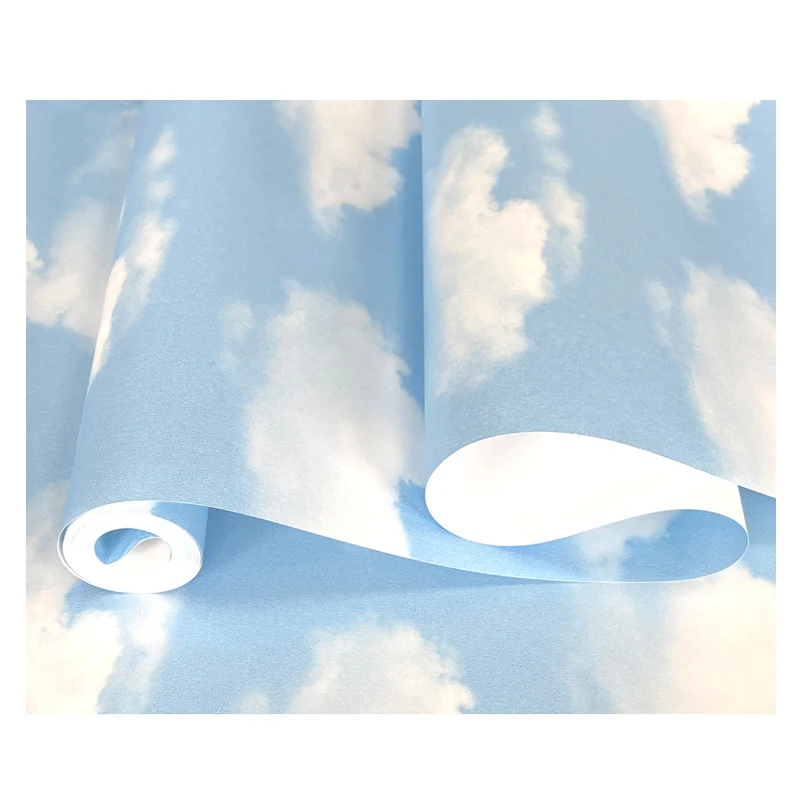 Papel de Parede Não Tecido para Quarto Infantil Céu Azul e Nuvem Branca Papel de Parede do Quarto Bebê Menino e Menina