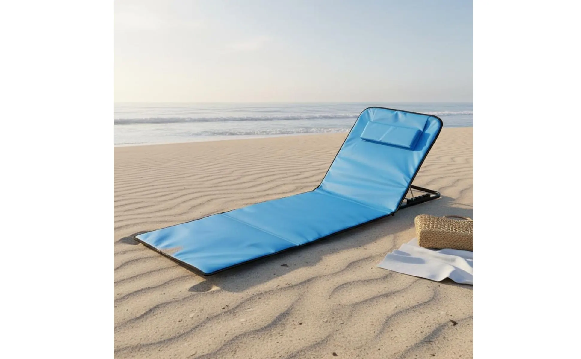 Portable Beach Lounger Foldable Folding Beach Lounger Adjustable Ground Chair Built-in Pillow Camping Floor Seat Storage Pocket