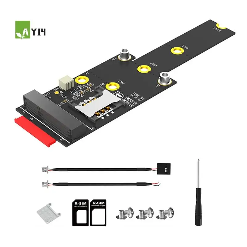 AY14 -M.2 Key M To Mini PCIE Adapter With SIM Card Slot Supports Wifi WWAN LTE 3G/4G/5G Network Modules For Desktop