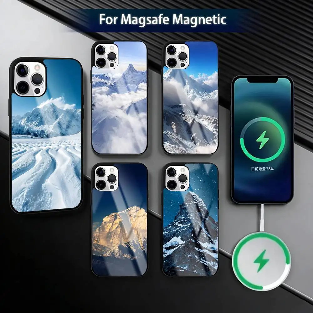 

Magnetic S-Snow Mountain Phone Case For iPhone17,16,15,14,13,12,11 Plus,Pro Magnetic For Magsafe Wireless Charging