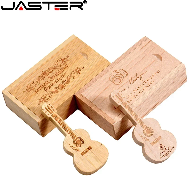 5PCS/LOT Free Custom logo Pen drive Guitar shaped USB flash drive Wooden box Memory Stick Music Pendrive 4G 16GB 32GB 64GB 128GB