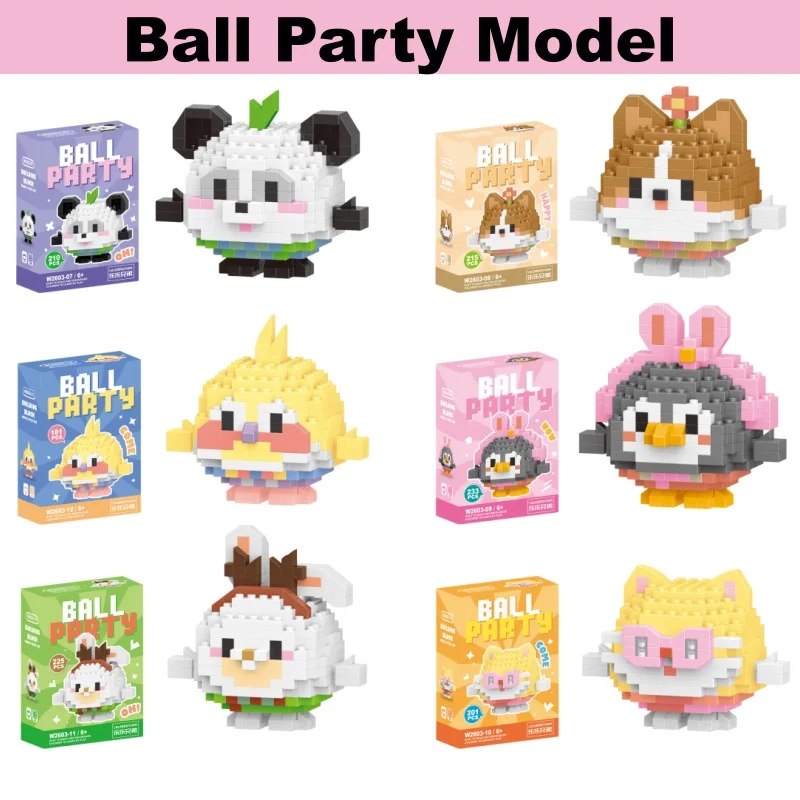 6 Sets of Round Animal Building Blocks DIY Toys Featuring Penguins Pandas Chicks and Kittens Birthday Gifts for Boys and Girls