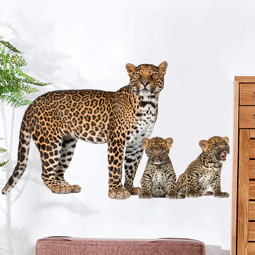 3D Animal Tiger Leopard Lion Elephant Wall Decal Children's Baby Room Self adhesive Waterproof Wallpaper Living Room Wall Decal