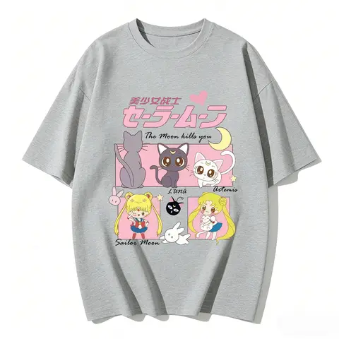 Sailor Moon Cat T-Shirt 2026 New Hot Summer Sale Sailor Moon T-Shirt Unisex Cute Anime Cat Print Casual Short Sleeve Tee for Kids Men Women Top