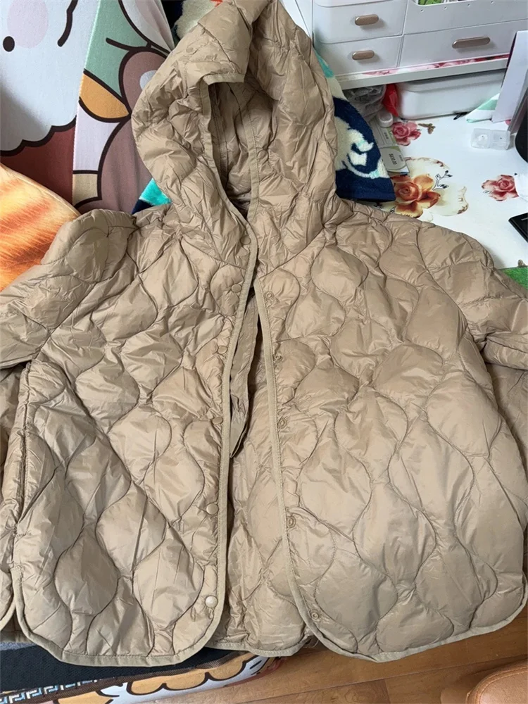 

Autumn Winter Hooded Bigsize Down Coat Women Light Thin White Duck Down Jacket Female Single Breasted Warm Puffer Parkas Outwear